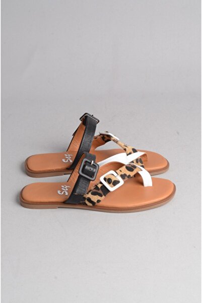 SEÇ KUNDURA SEÇ 014 Genuine Leather - Flip-Flops White-Black
