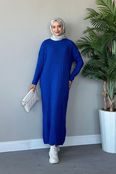 Şule Giyim Rochie din tricot cu nervuri Saks