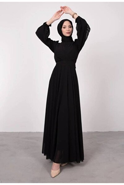 BestShopping çapraz şifon abiye elbise siyah