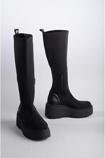 SEÇ KUNDURA SEÇ 222550 STREÇ DOLGU TOPUK KADIN ÇİZME (Topuk Boyu: 7cm) SİYAH