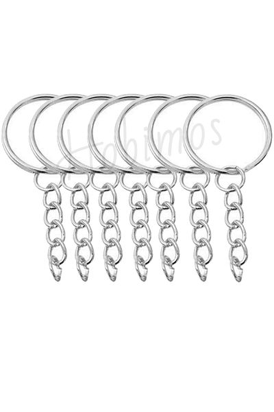 Hobimos 100 Pieces Silver Color Chain Keychain Ring 2.5 cm Amigurumi Macrame Epoxy Keychain Ring