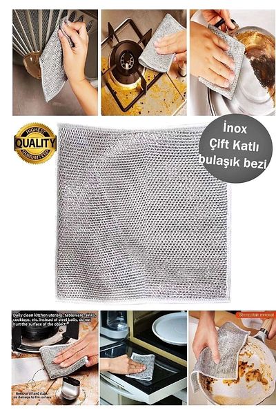 Mallame 3 Pieces Double Layer Inox Wire Dish Cloth Multi-Purpose Cleaning and Rubbing Cloth