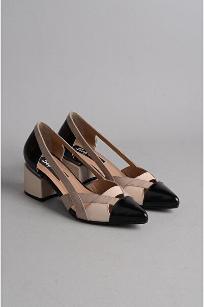 SEÇ KUNDURA SEÇ 6083 Pantofi cu toc pentru femei din piele naturală negru- nurcă - 6 cm înălțime toc