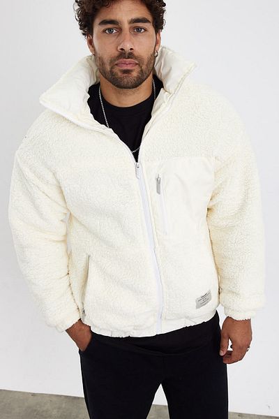 MADZEYMODA Ανδρικό βελούδινο παλτό εκρού με επένδυση Mz86060