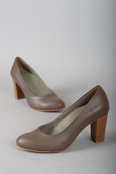 SEÇ KUNDURA SEÇ 736 PANTOF DE DAMĂ CU TACĂ DIN PIELE AUTENTICĂ (8cm) VİZON