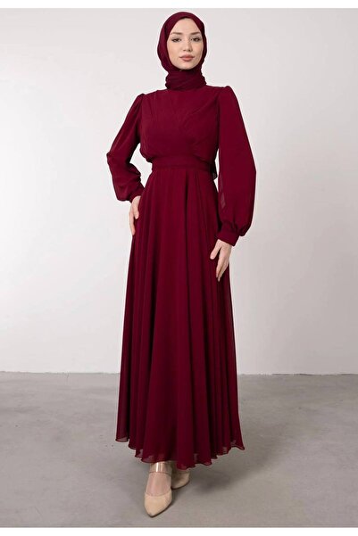 BestShopping çapraz şifon abiye elbise bordo