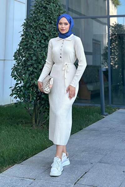 Şulemoda Giyim Εκρού Πλεκτό Φόρεμα Madonna