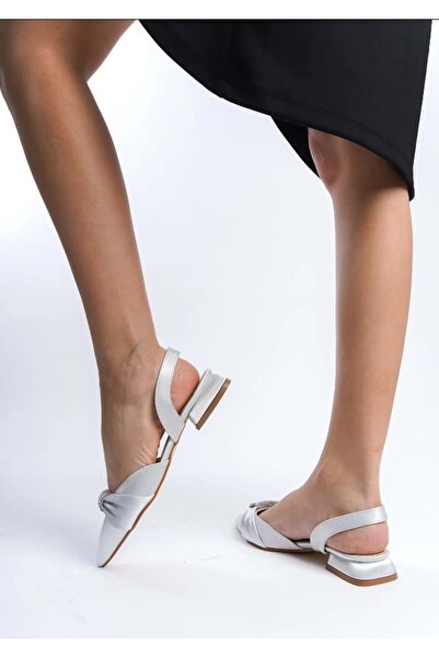 Kids Club Shoes Balerini damă din satin - Feles Stone Detaliat și culoare argintie