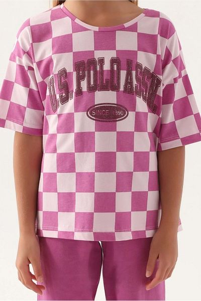 U.S. Polo Assn. U.S. Polo Assn. Tricou cu licență US1811 în carouri și set pentru fete cu fundul Capri MOV