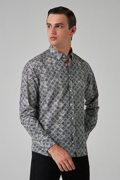 Twn Βαμβακερό πουκάμισο με στάμπα Khaki Slim Fit