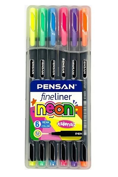 Pensan 6-piece Neon Plastic Fineliner Pen Set