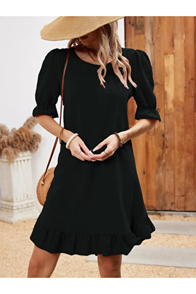 yonca aksesuar    Women's Short Sleeve Sleeve and Skirt Flounce Crew Neck Aer...