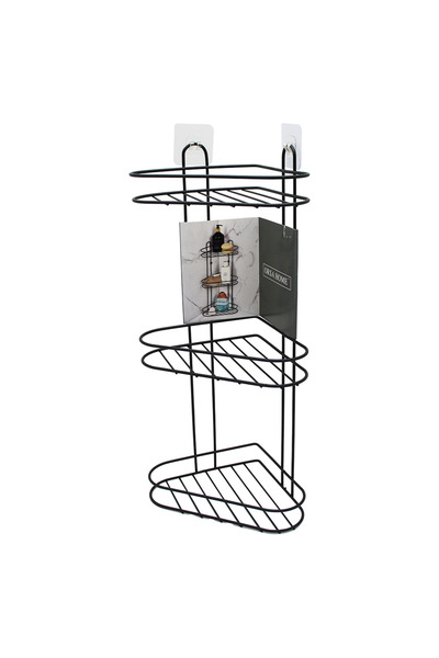 shop 3 Katli Siyah Metal Köşe Rafi (5275)