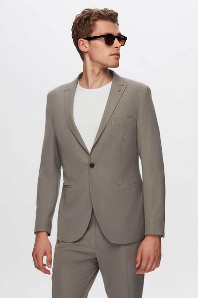 Twn Slim Fit Gray Plain Pointed Collar Viscose Suit Dress