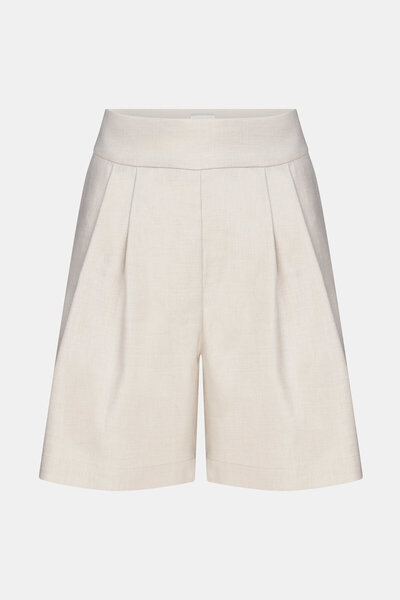 W Collection Beige Linen Viscosa Zippered Shorts