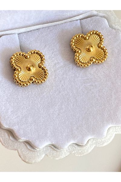 kems jewels Steel Gold Clover Earrings