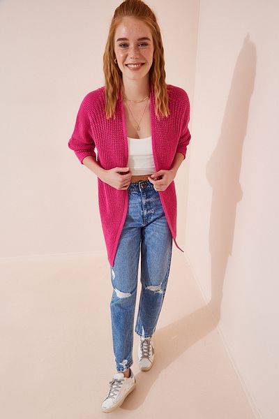 Lovelyİstanbul Cardigan de tricotaj de bază Selanik tricot ROZ ÎNCHIS LYG0004