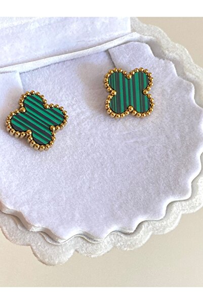 ANGELSS JEWELLERY أقراط من الفولاذ على شكل ورقة البرسيم الخضراء f