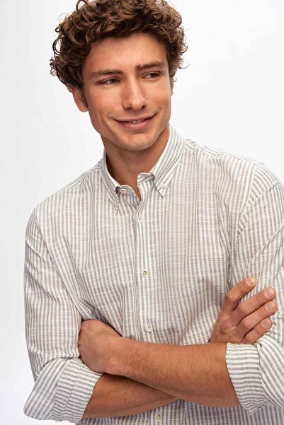 D'S Damat Gray Striped Regular Fit Groom Shirt