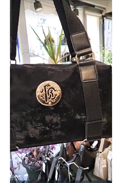 eflanmoda Golden Polo Siyah Süet Kumaştan Omuz Çantası