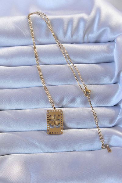 Skygo 316L Gold Color Embroidered Clover Model Vintage Necklace - Tj-Bko9267