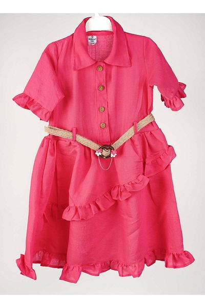 FESSHERA Front Buttoned Ruffle Detailed Girl's Dress Age 6-8-10-12