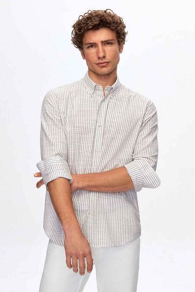 D'S Damat Gray Striped Regular Fit Groom Shirt