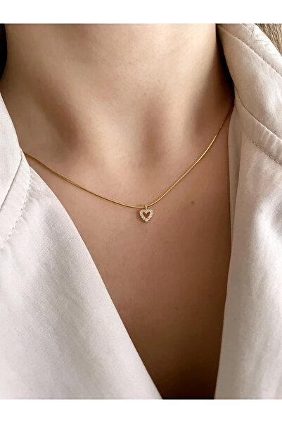CAXBERN Çelik Minimal Gold Zirkon Kalp Kolye