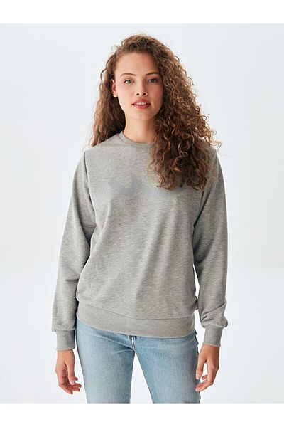 Ltb Plain Crew Neck Long Sleeve Basic Gray Sweatshirt