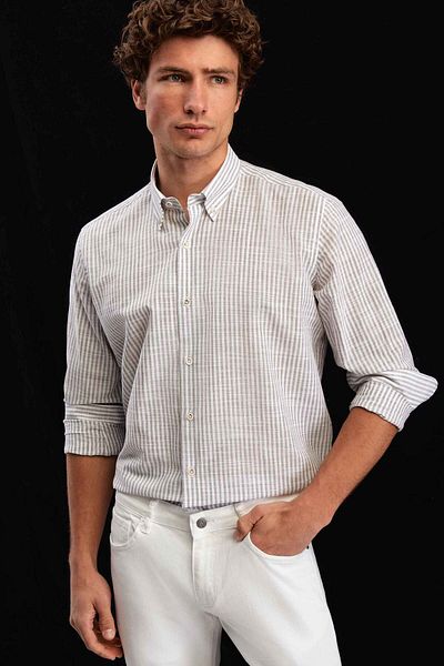 D'S Damat Gray Striped Regular Fit Groom Shirt