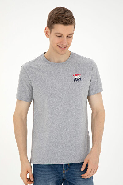 U.S. Polo Assn. Ανδρικό μπλουζάκι με κανονική εφαρμογή, γκρι μελανζέ, με λαιμόκοψη 50287084-VR086