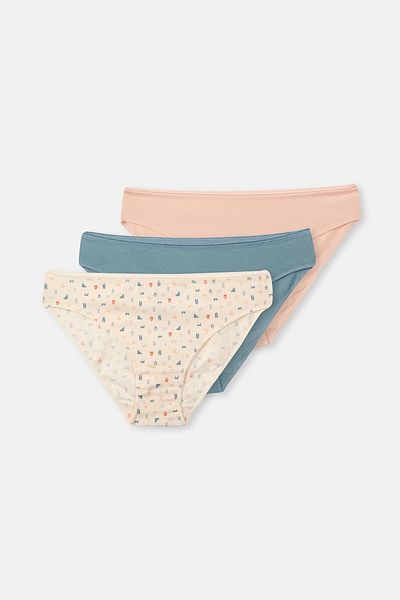 Dagi Ecru-Grau Blau-Pulver Damen 3-teiliges gemustertes Brief-Höschen
