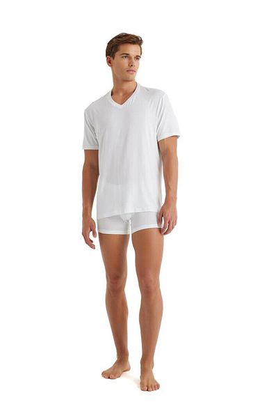 Blackspade 9639 White Cotton V-Neck Short Sleeve Men's T-shirt