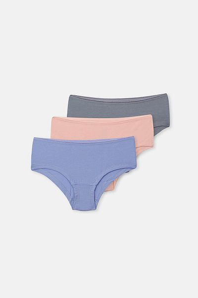 Dagi Grau-lila-weiches rosa 3-teiliges, schlichtes Hipster-Höschen für Damen
