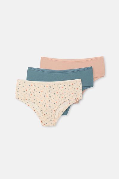 Dagi Chiloți hipster cu model, 3 piese, pentru femei, gri ecru, albastru-pudra