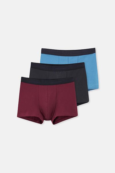 Dagi Light Blue-Plum-Black 5210 3-Piece Plain Cotton Boxers