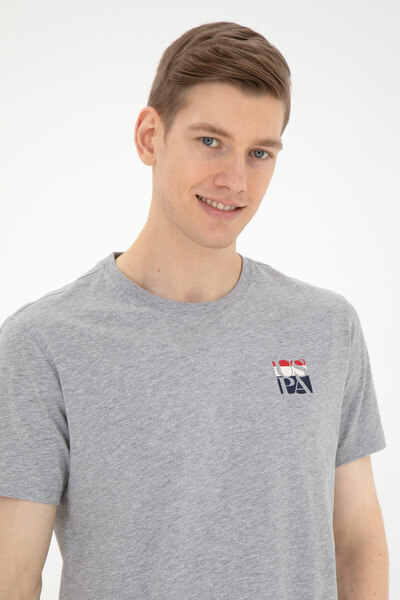 U.S. Polo Assn. Ανδρικό μπλουζάκι με κανονική εφαρμογή, γκρι μελανζέ, με λαιμόκοψη 50287084-VR086