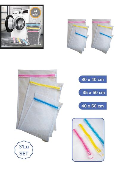Angoravi 3&#39-Piece Laundry Net Set Colorful Zippered Practical Laundry Net Set 3 Sizes