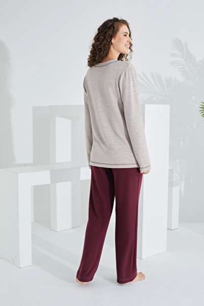 Etoile %100 Pamuk Deve Tüyü Kumaş Uzun Kol  Kadın Pijama Takımı 98407