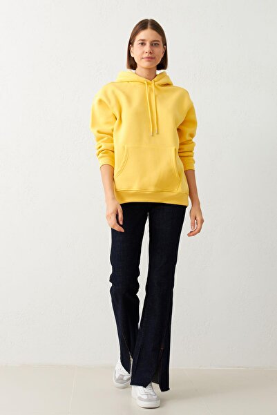 Setre Yellow Hat and Pocket Detailed Raised Long Sleeve Sweatshirt