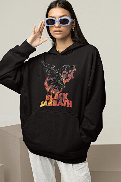 SEVBANO Hanorac cu glugă oversize Rock Metal unisex cu imprimeu Black Sabbath