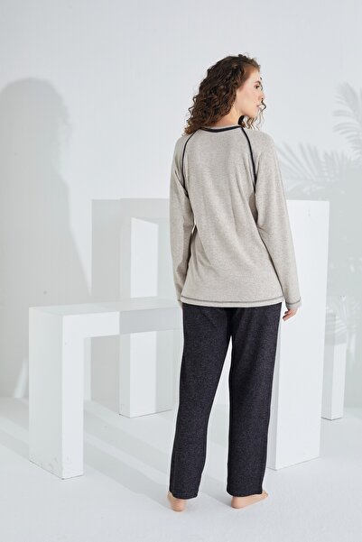 Etoile %100 Pamuk Deve Tüyü Kumaş Uzun Kol  Kadın Pijama Takımı 98406