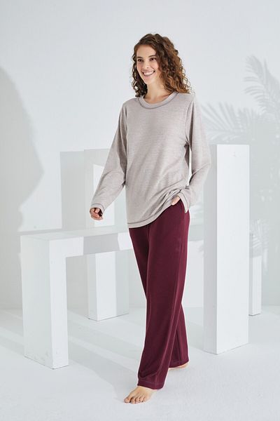 Etoile 100% Cotton Camel Hair Fabric Long Sleeve Women's Sleepwear 98407