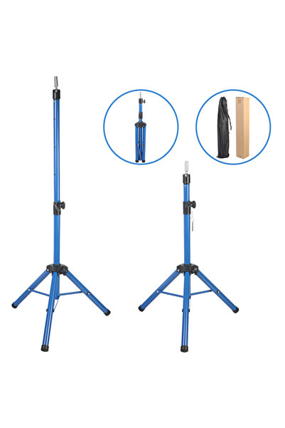 Kuaför Eğitim Mankeni İçin Metal Tripod / Mavi + Taşıma Çantası