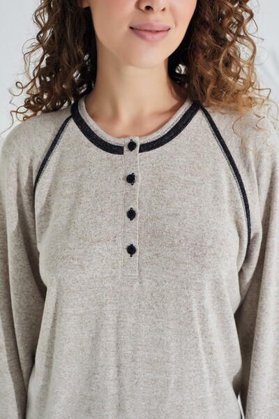 Etoile %100 Pamuk Deve Tüyü Kumaş Uzun Kol  Kadın Pijama Takımı 98406