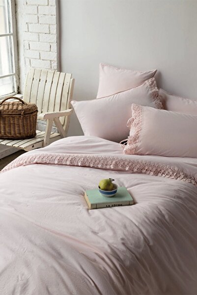 İssimo Home Daisy Pink Washed 100% Cotton Poplin Double Duvet Cover Set