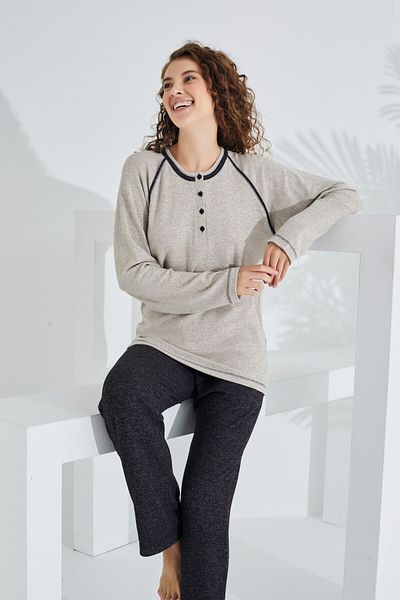 Etoile 100% Cotton Camel Hair Fabric Long Sleeve Women's Sleepwear 98406