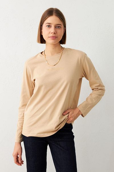 Setre Long Sleeve Print Detailed Beige Sweatshirt - Crew Neck