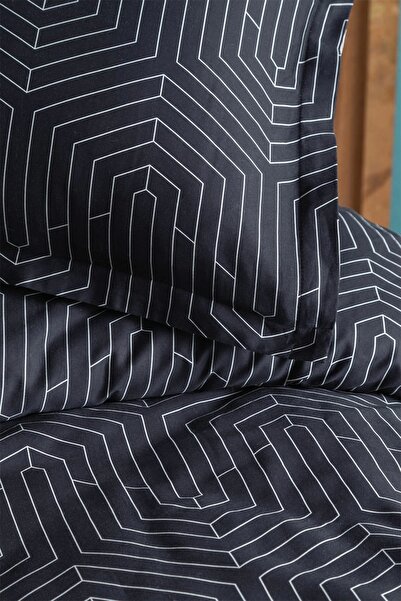 İssimo Home Strada Black 210 Tc (83 Tel) Cotton Satin Duvet Cover Set Family Set