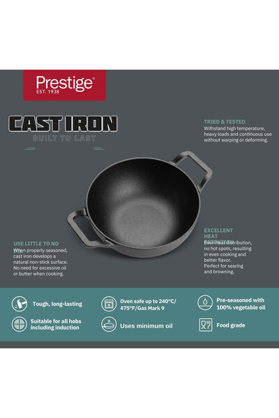 Prestige Pre Seasoned Cast Iron Kadai 24 CM  - PR48895